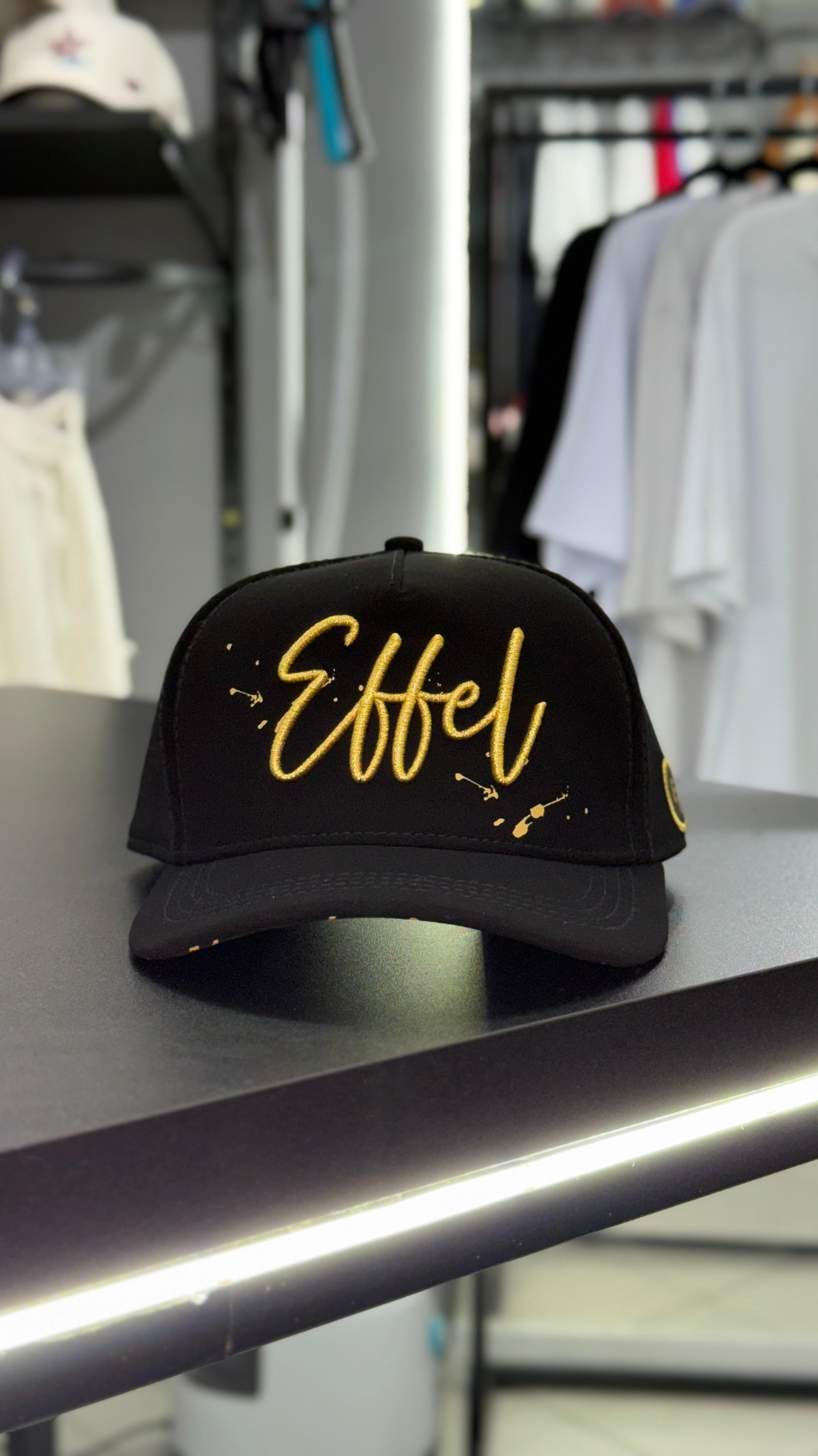 Boné Effel Nobuck Preto/Dourado