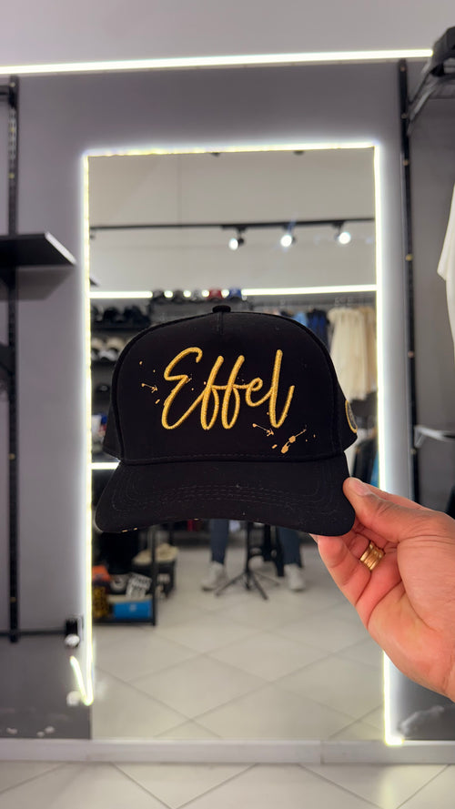 Boné Effel Nobuck Preto/Dourado