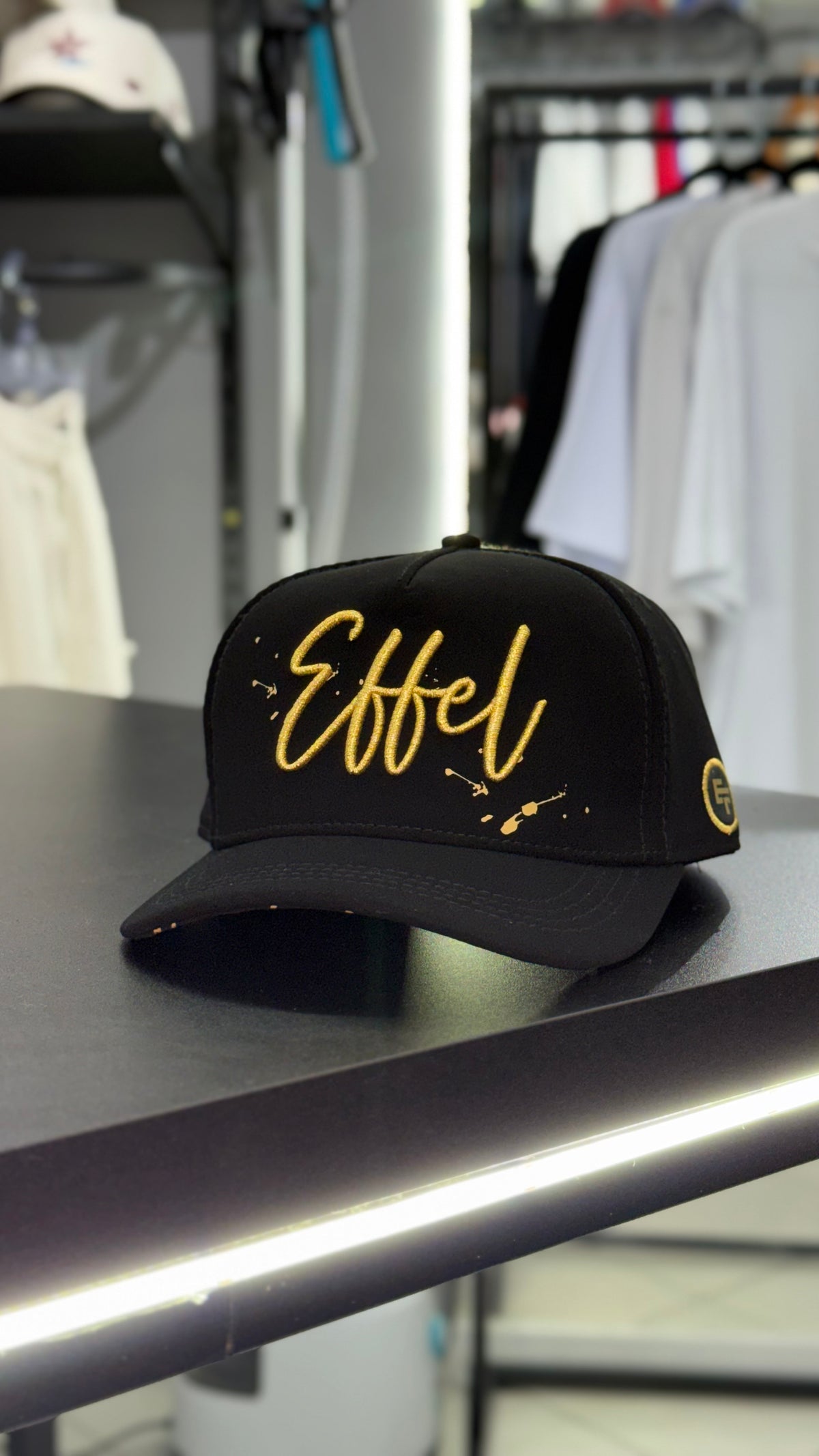 Boné Effel Nobuck Preto/Dourado